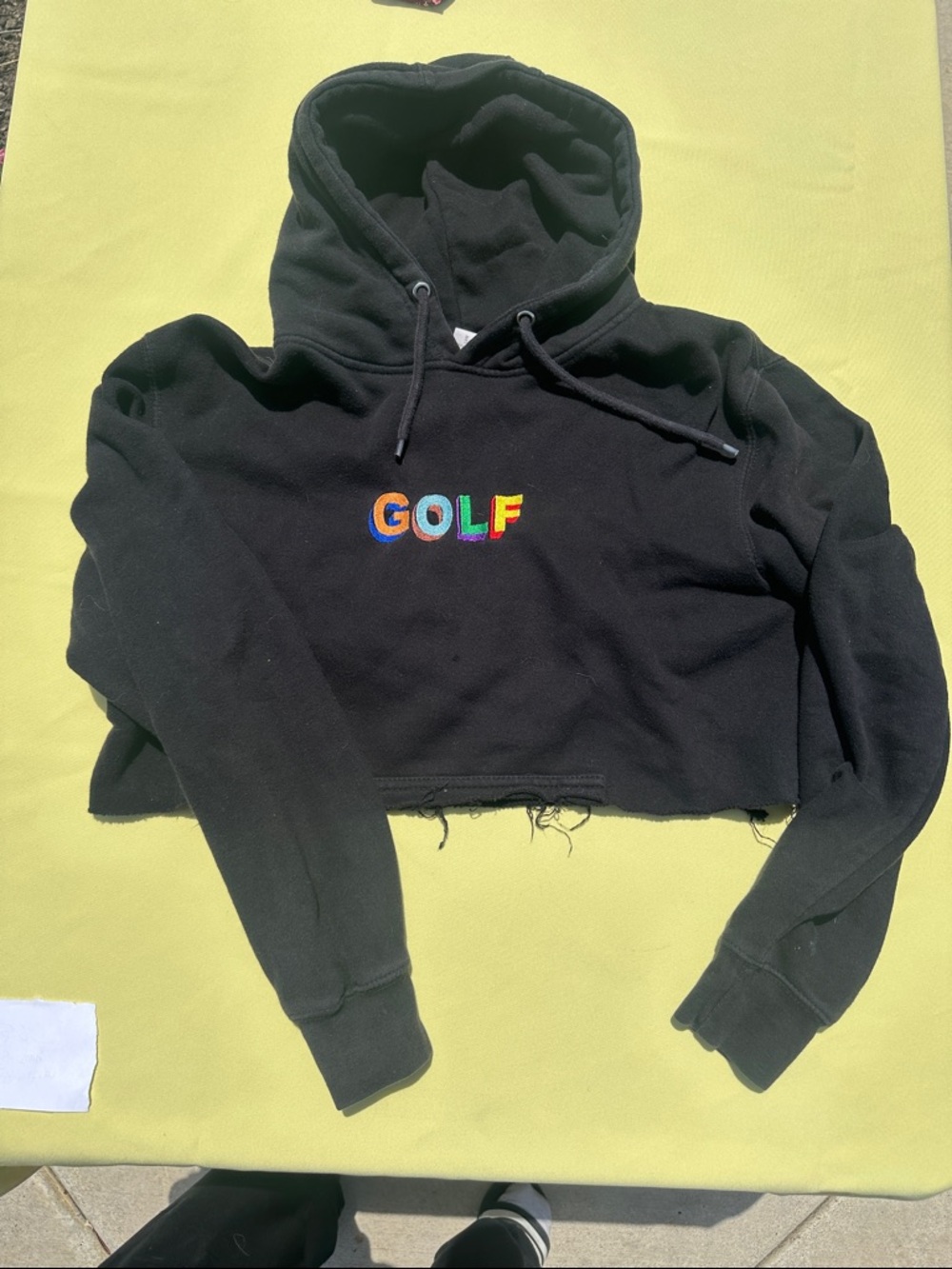 GOLF Rainbow Letter Black Cropped Hoodie